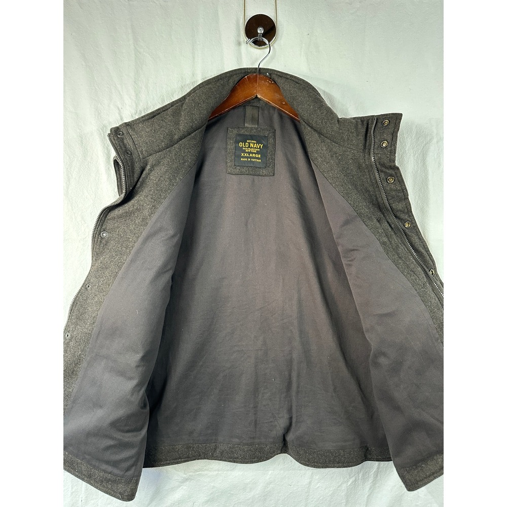Y2K Style Old Navy Mens Wool Blend Puffer Vest Gray Quilted Full Zip XXL Large - Picture 3 of 7